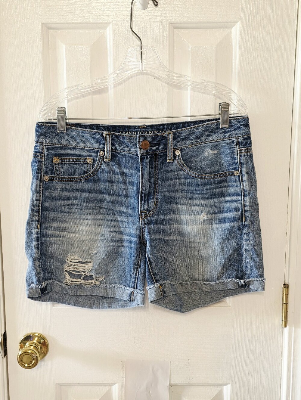 American Eagle Outfitters Jean Shorts Light Blue Distressed Rolled Hem Size 6